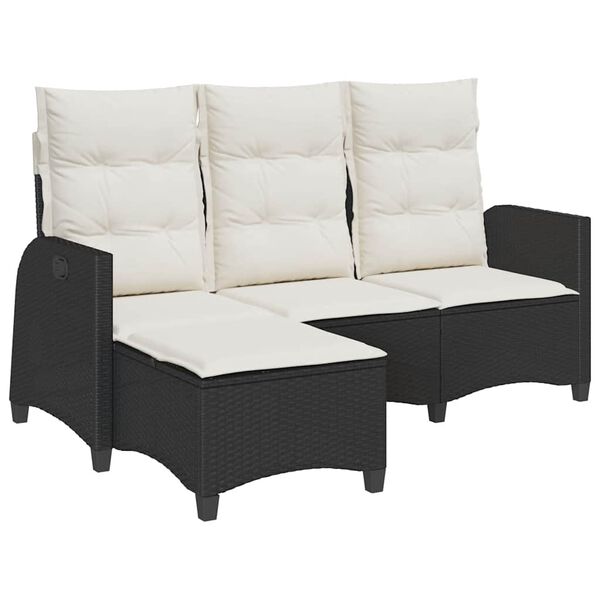 vidaXL Reclining Garden Sofa with Cushions L-shaped Black Poly Rattan