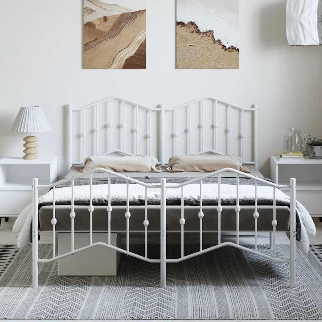 vidaXL Metal Bed Frame without Mattress with Footboard White 135x190cm