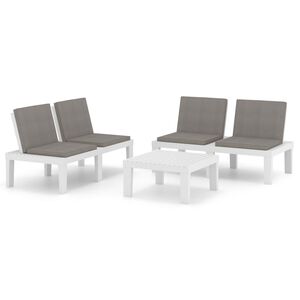 vidaXL 3 Piece Garden Lounge Set with Cushions Plastic White