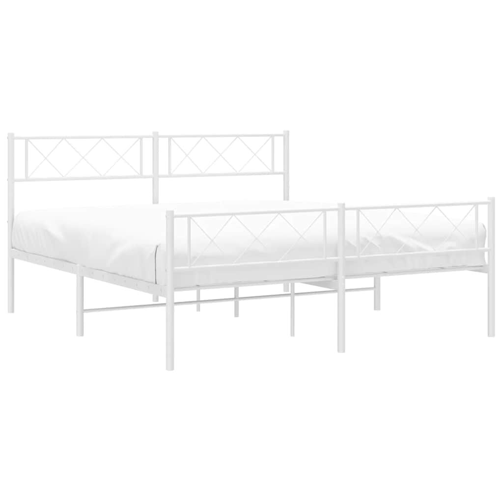 vidaXL Metal Bed Frame without Mattress with Footboard White 135x190cm