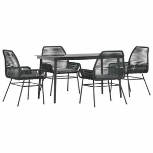 vidaXL 5 Piece Garden Dining Set with Cushions Black Poly Rattan Glass