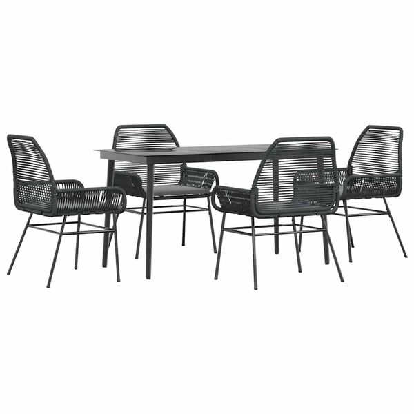 vidaXL 5 Piece Garden Dining Set with Cushions Black Poly Rattan Glass