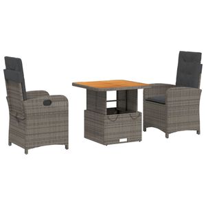 vidaXL 3 Piece Garden Dining Set with Cushions Grey Poly Rattan