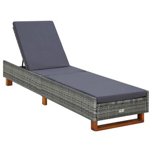 vidaXL Sunbed with Cushion Poly Rattan Grey