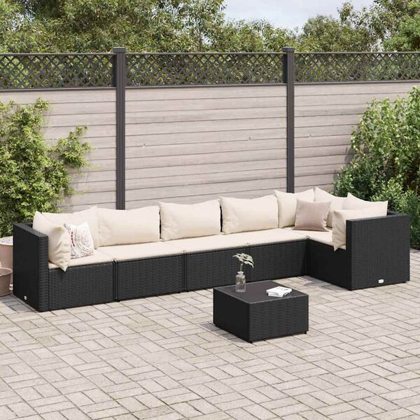 vidaXL 7 Piece Garden Lounge Set with Cushions Black Poly Rattan