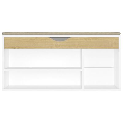 vidaXL Shoe Bench with Cushion White and Sonoma Oak 104x30x49 cm Engineered Wood