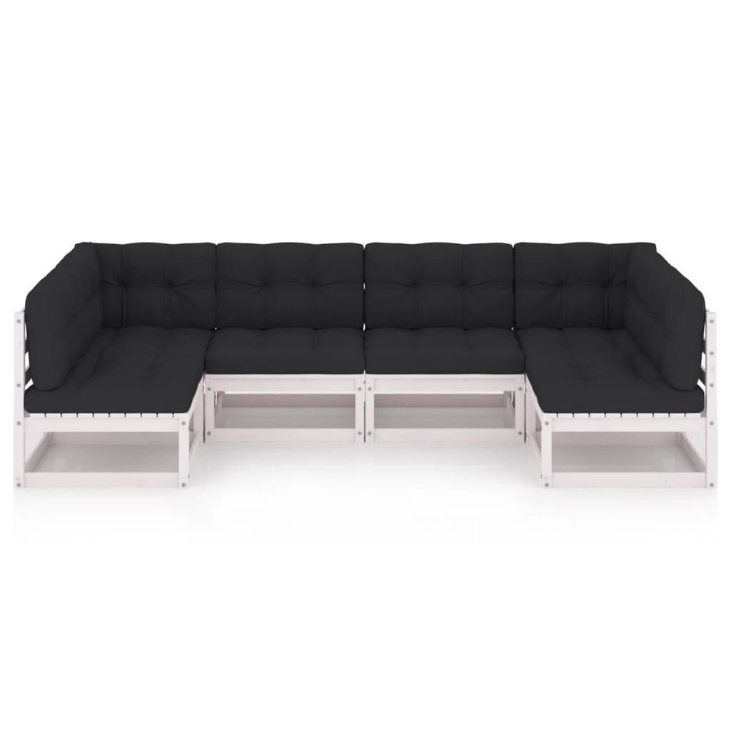 vidaXL 6 Piece Garden Lounge Set with Cushions White Solid Pinewood