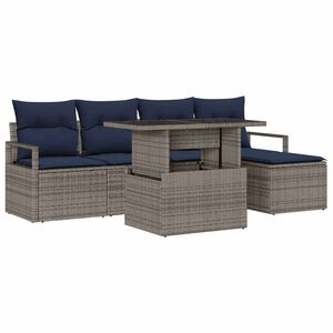 vidaXL Garden Sofa Set with Cushion 6 pcs Grey and navy blue