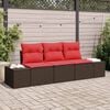 vidaXL Sofa Set with Cushion 3 pcs Brown Poly Rattan