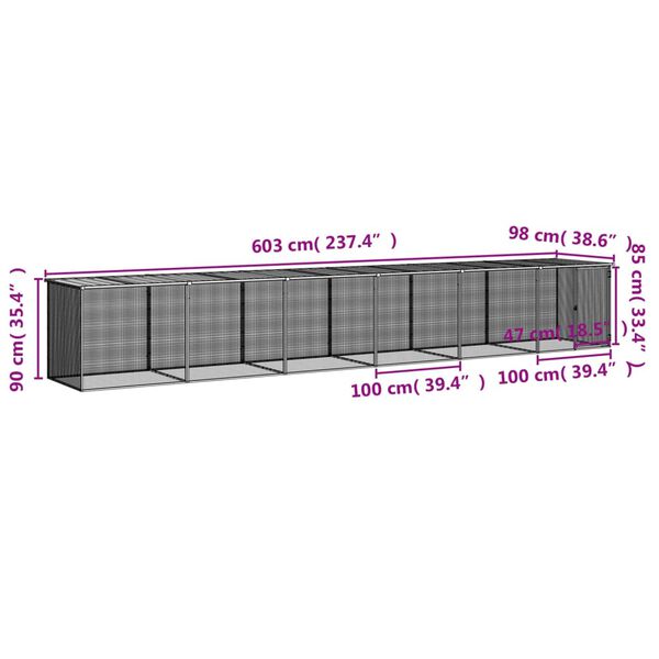 vidaXL Chicken Cage with Roof Anthracite 603x98x90 cm Galvanised Steel