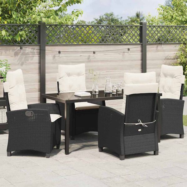 vidaXL Garden Dining Set with Cushion 5 pcs Black Poly Rattan