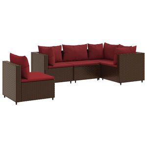 vidaXL 5 Piece Garden Lounge Set with Cushions Brown Poly Rattan