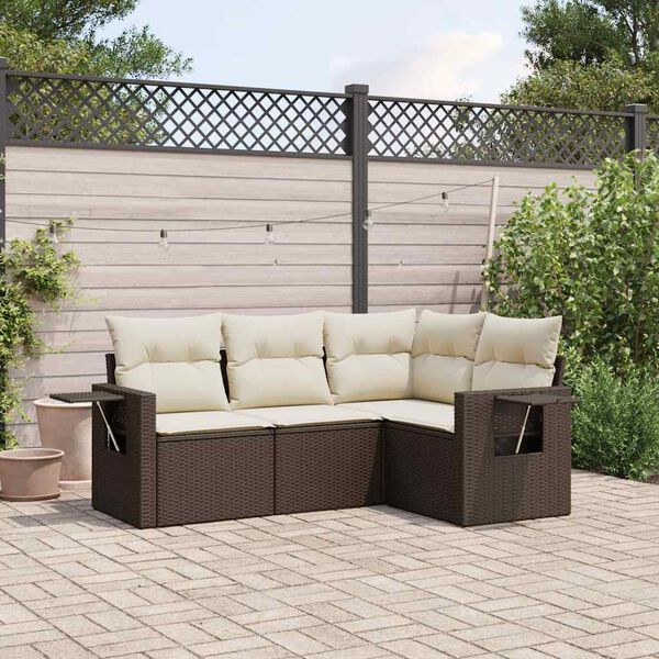 vidaXL 4 Piece Garden Sofa Set with Cushions Brown Poly Rattan