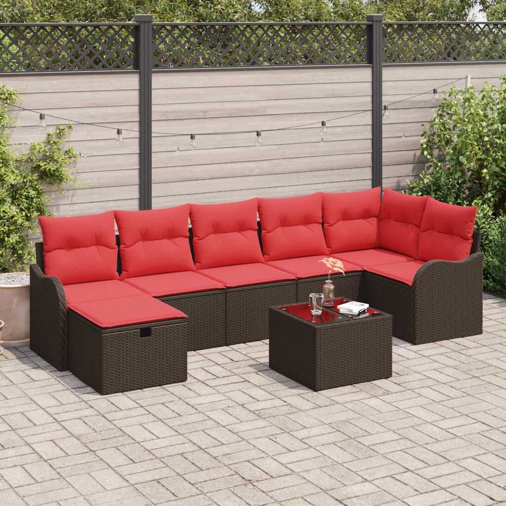 vidaXL 8 Piece Garden Sofa Set with Cushions Brown Poly Rattan