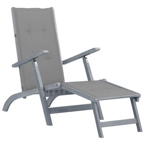 vidaXL Outdoor Deck Chair with Footrest and Cushion Solid Acacia Wood
