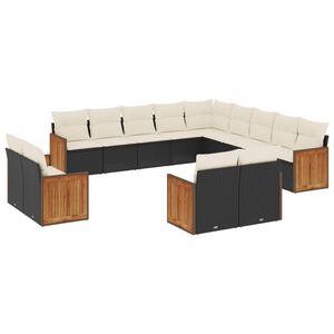 vidaXL 13 Piece Garden Sofa Set with Cushions Black Poly Rattan