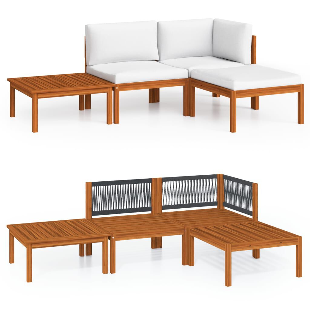 vidaXL 4 Piece Garden Lounge Set with Cushions Cream Solid Acacia Wood