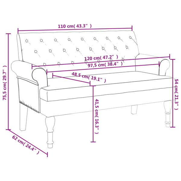 vidaXL Bench with Backrest Dark Grey 120x62x75.5 cm Fabric