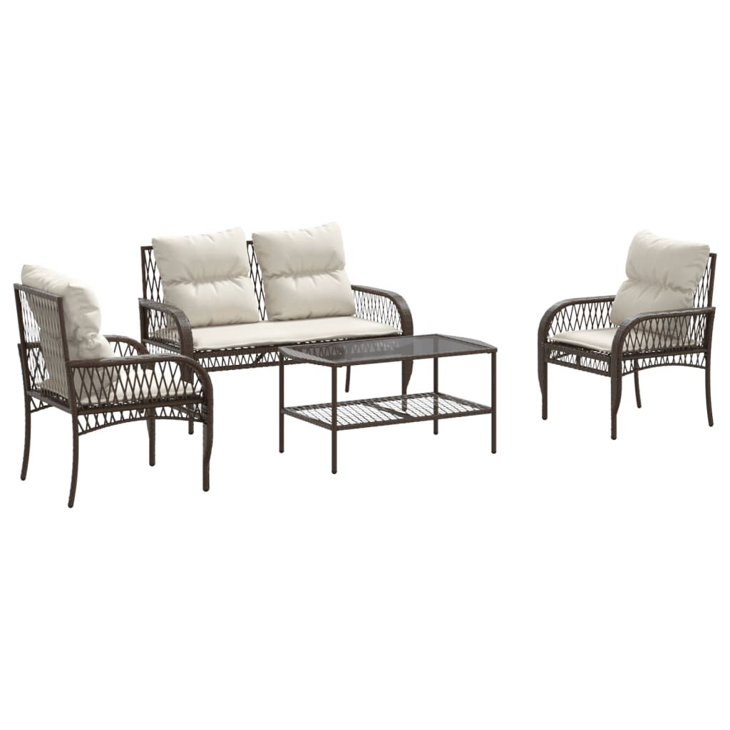 vidaXL 4 Piece Garden Sofa Set with Cushions Brown Poly Rattan