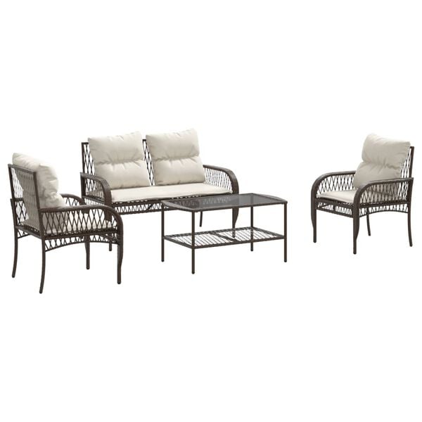 vidaXL 4 Piece Garden Sofa Set with Cushions Brown Poly Rattan