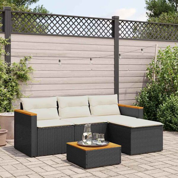 vidaXL 3 Piece Garden Sofa Set with Cushions Black Poly Rattan
