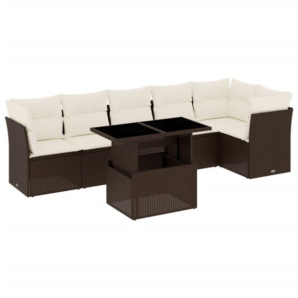 vidaXL 7 Piece Garden Sofa Set with Cushions Brown Poly Rattan