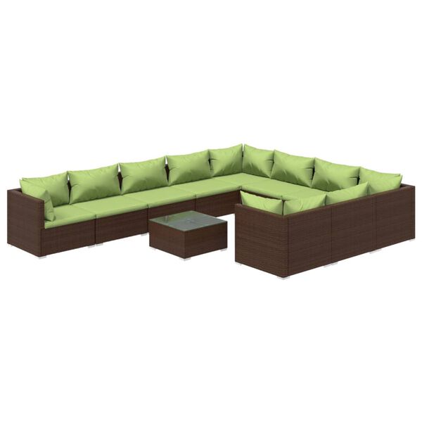 vidaXL 11 Piece Garden Lounge Set with Cushions Poly Rattan Brown