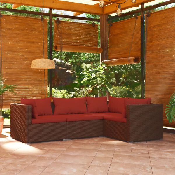 vidaXL 4 Piece Garden Lounge Set with Cushions Poly Rattan Brown
