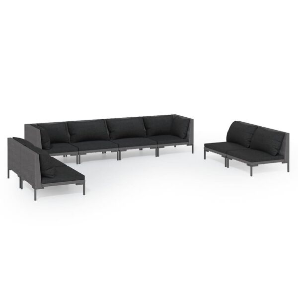 vidaXL 8 Piece Garden Lounge Set with Cushions Poly Rattan Dark Grey