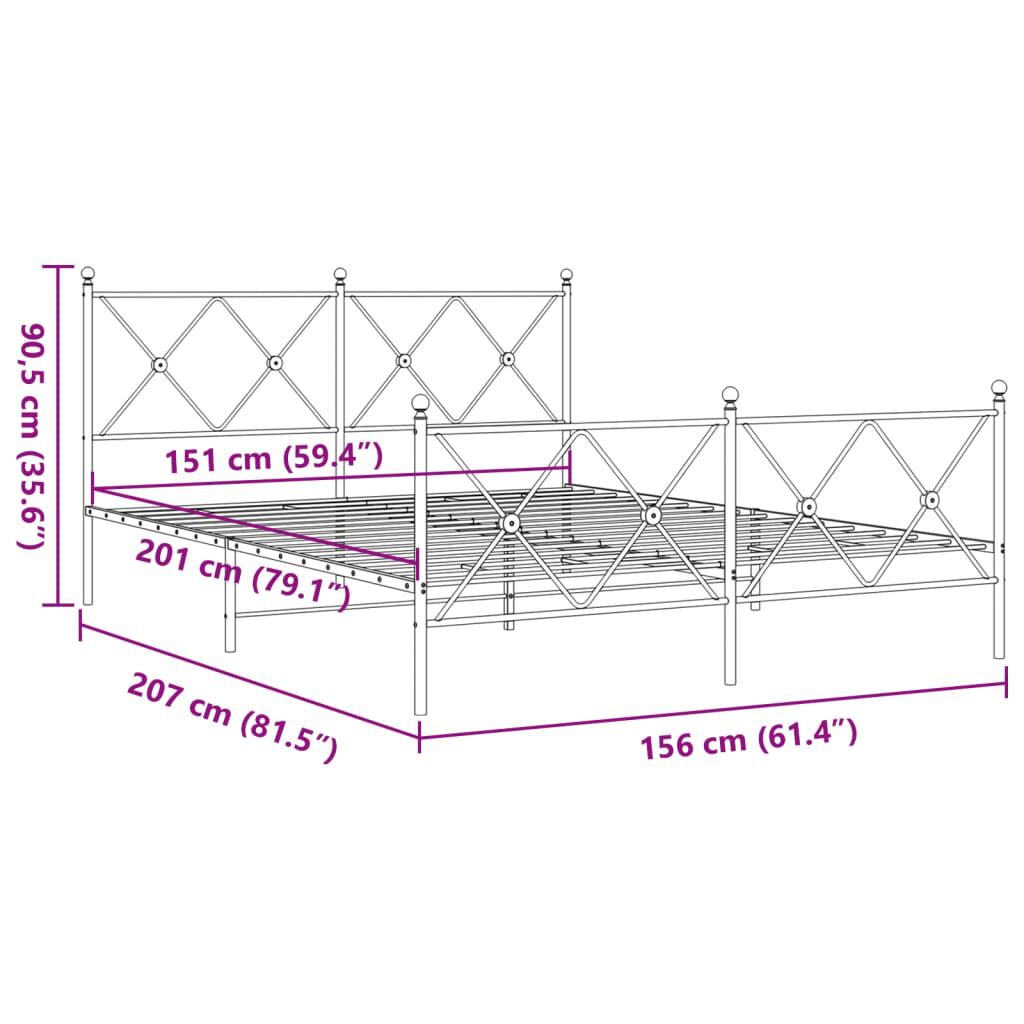 vidaXL Metal Bed Frame without Mattress with Footboard White 150x200cm