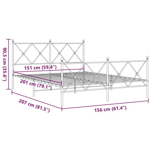 vidaXL Metal Bed Frame without Mattress with Footboard White 150x200cm