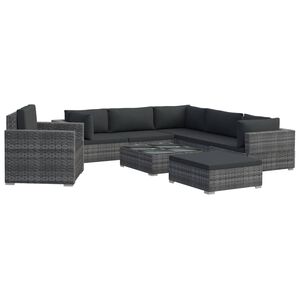 vidaXL 8 Piece Garden Lounge Set with Cushions Poly Rattan Grey