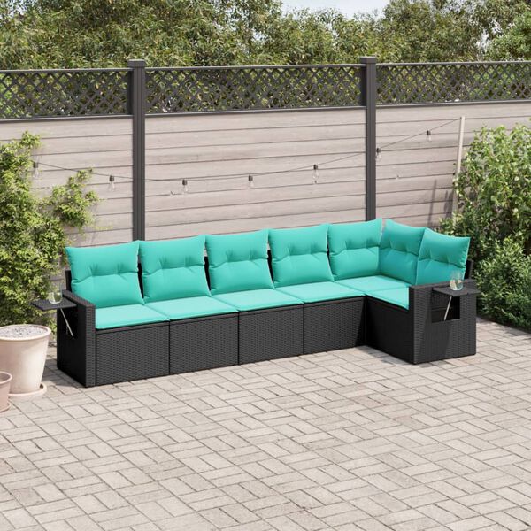 vidaXL 6 Piece Garden Sofa Set with Cushions Black Poly Rattan