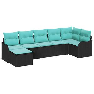 vidaXL Garden Sofa Set 7 pcs Black and turquoise Poly rattan