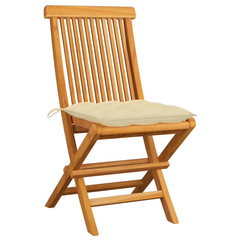 vidaXL Garden Chairs with Cream White Cushions 2 pcs Solid Teak Wood