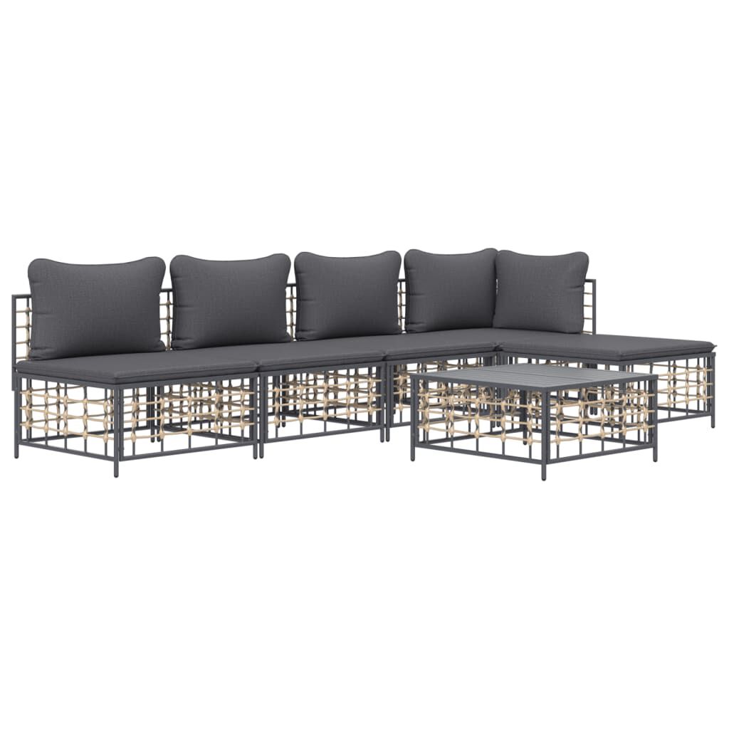 vidaXL 6 Piece Garden Lounge Set with Cushions Anthracite Poly Rattan