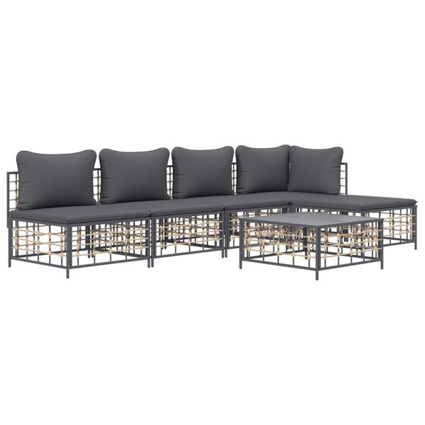 vidaXL 6 Piece Garden Lounge Set with Cushions Anthracite Poly Rattan