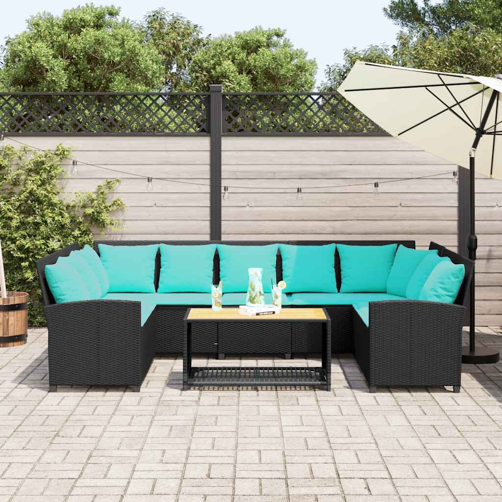 vidaXL Garden Sofa with Cushions Black Poly Rattan