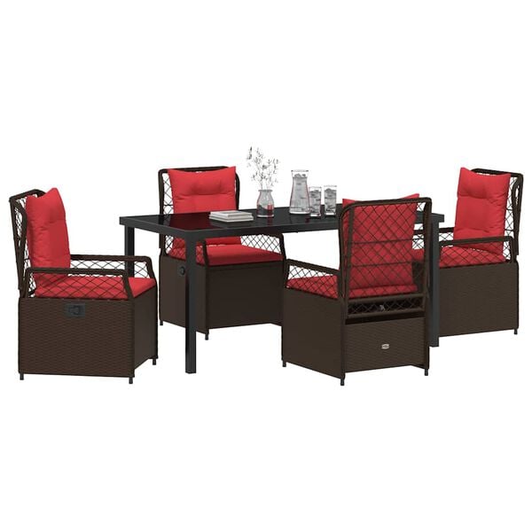 vidaXL Garden Dining Set 5 pcs Brown Poly Rattan