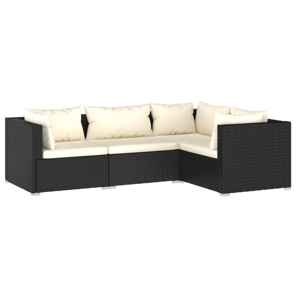 vidaXL 4 Piece Garden Lounge Set with Cushions Poly Rattan Black
