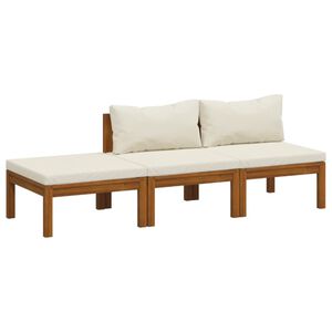 vidaXL 3 Piece Garden Lounge Set with Cream Cushion Solid Acacia Wood