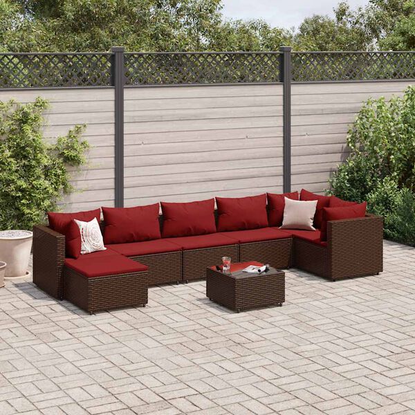 vidaXL 8 Piece Garden Lounge Set with Cushions Brown Poly Rattan