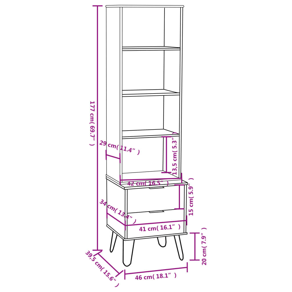 vidaXL Book Cabinet New York White and Light Wood Solid Pine Wood