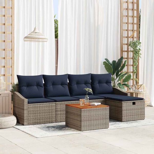 vidaXL Garden Sofa Set with Cushion 6 pcs Grey Poly Rattan