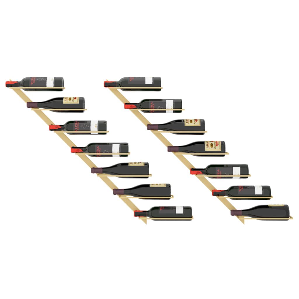 vidaXL Wall-mounted Wine Rack for 7 Bottles 2 pcs Gold Metal