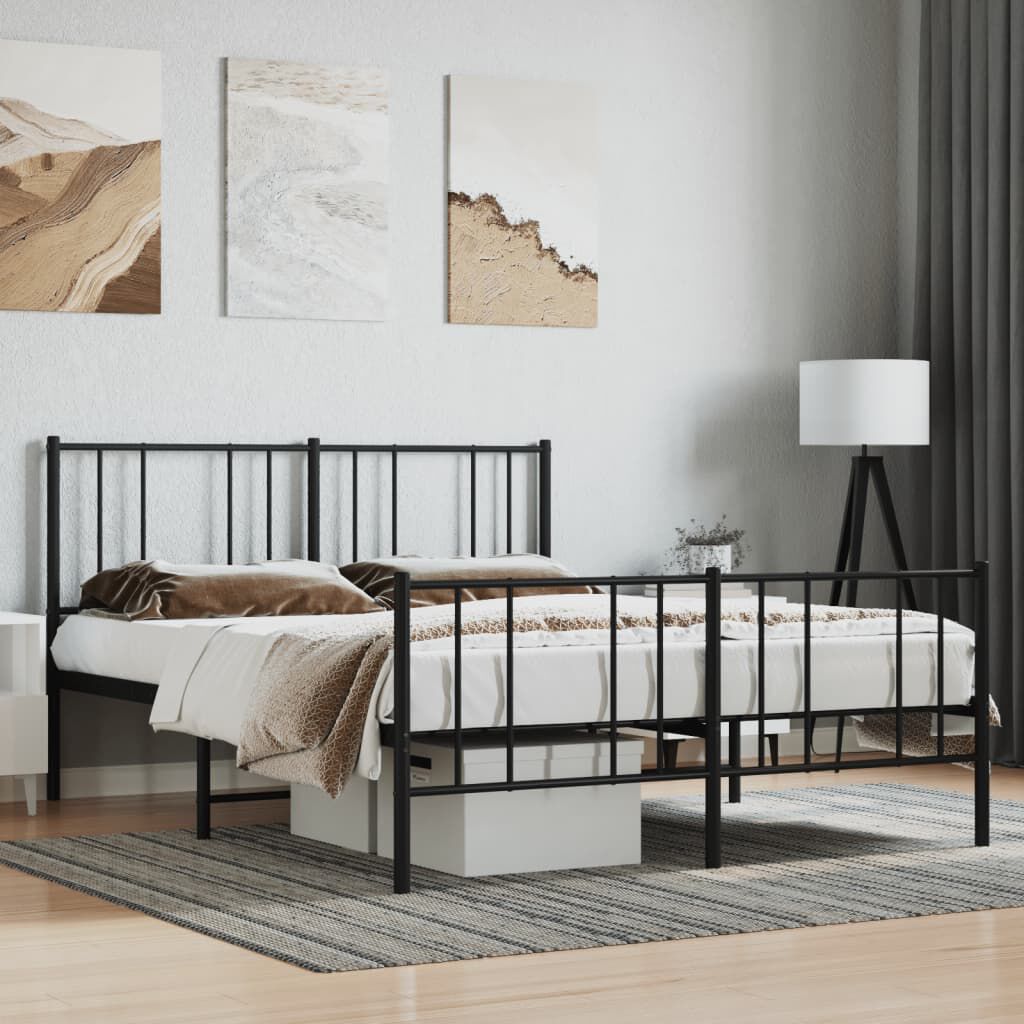 vidaXL Metal Bed Frame without Mattress with Footboard Black 150x200cm