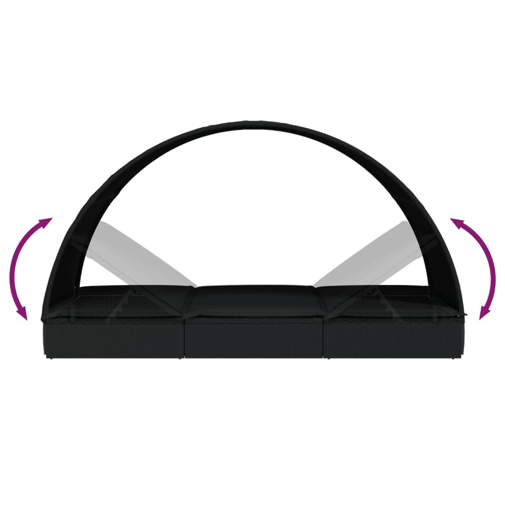 vidaXL 2-Person Sunbed with Round Roof Black 211x112x140 cm Poly Rattan