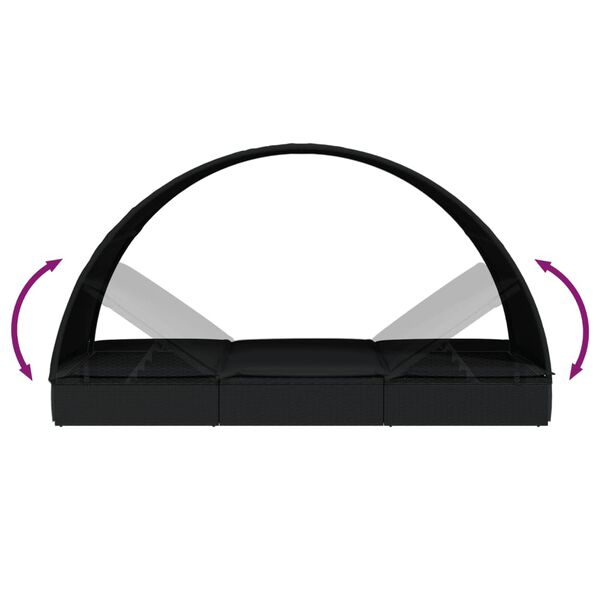 vidaXL 2-Person Sunbed with Round Roof Black 211x112x140 cm Poly Rattan
