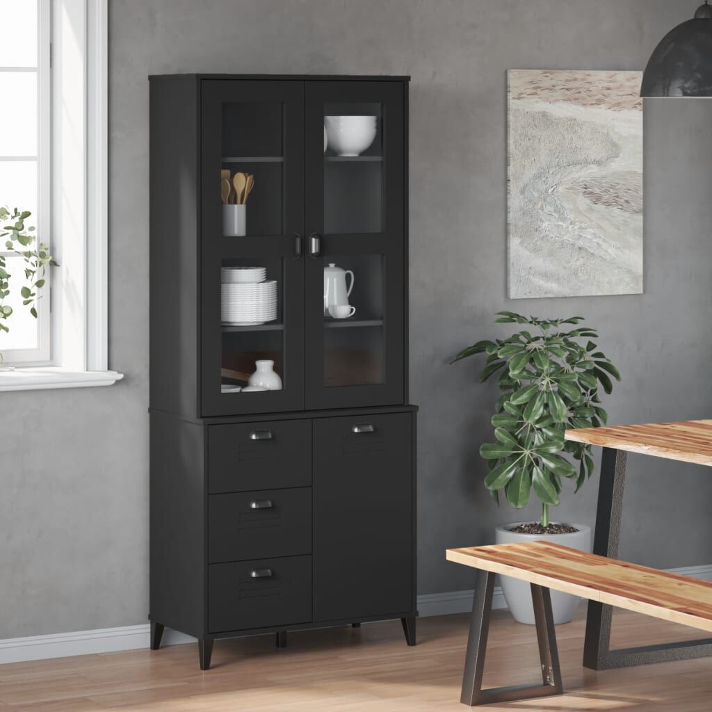vidaXL Highboard VIKEN Black 80x40x190 cm Solid Wood Pine