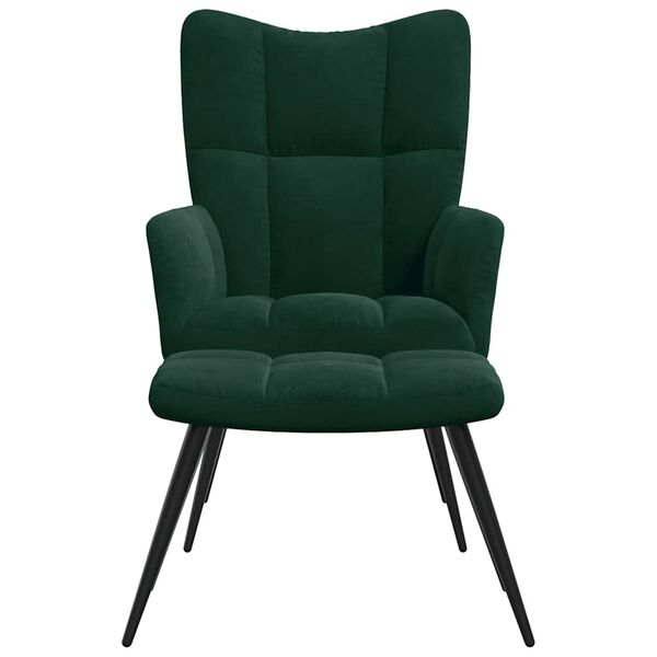 vidaXL Relaxing Chair with a Stool Dark Green Velvet